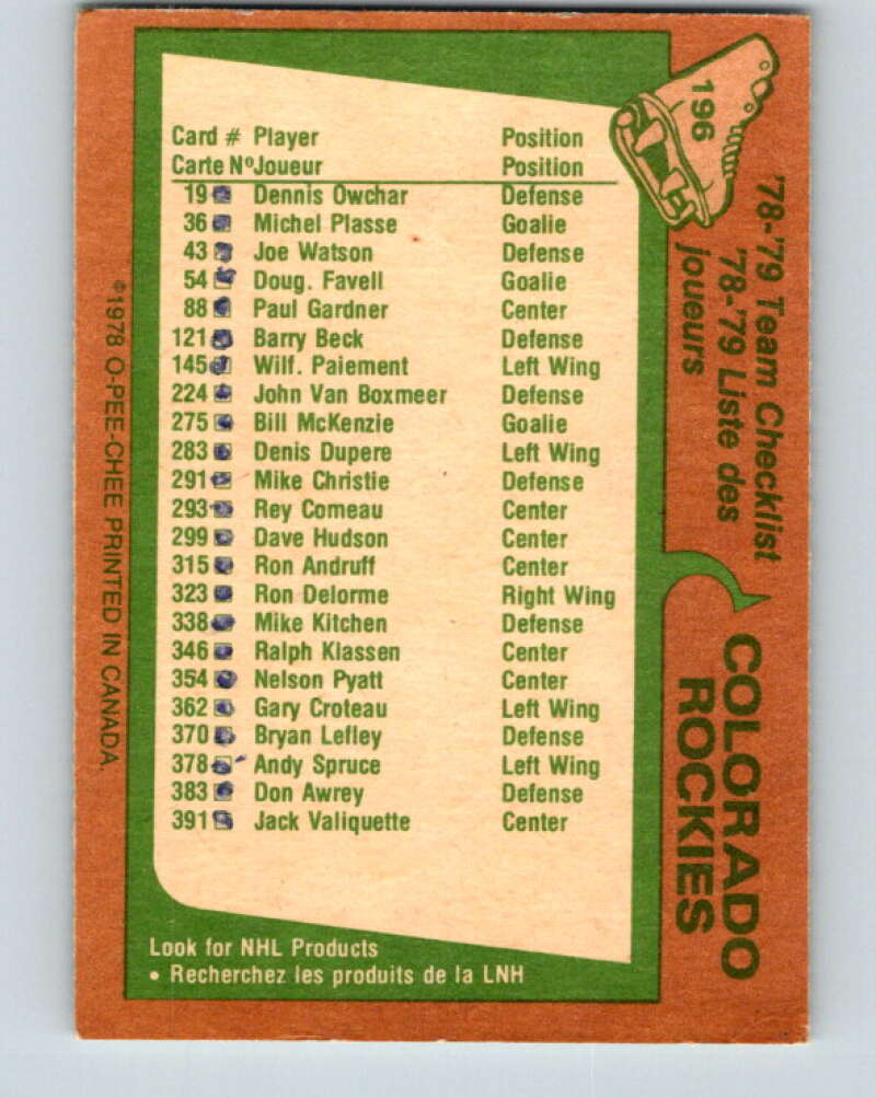 1978-79 O-Pee-Chee #196 Colorado Rockies TC   V23655