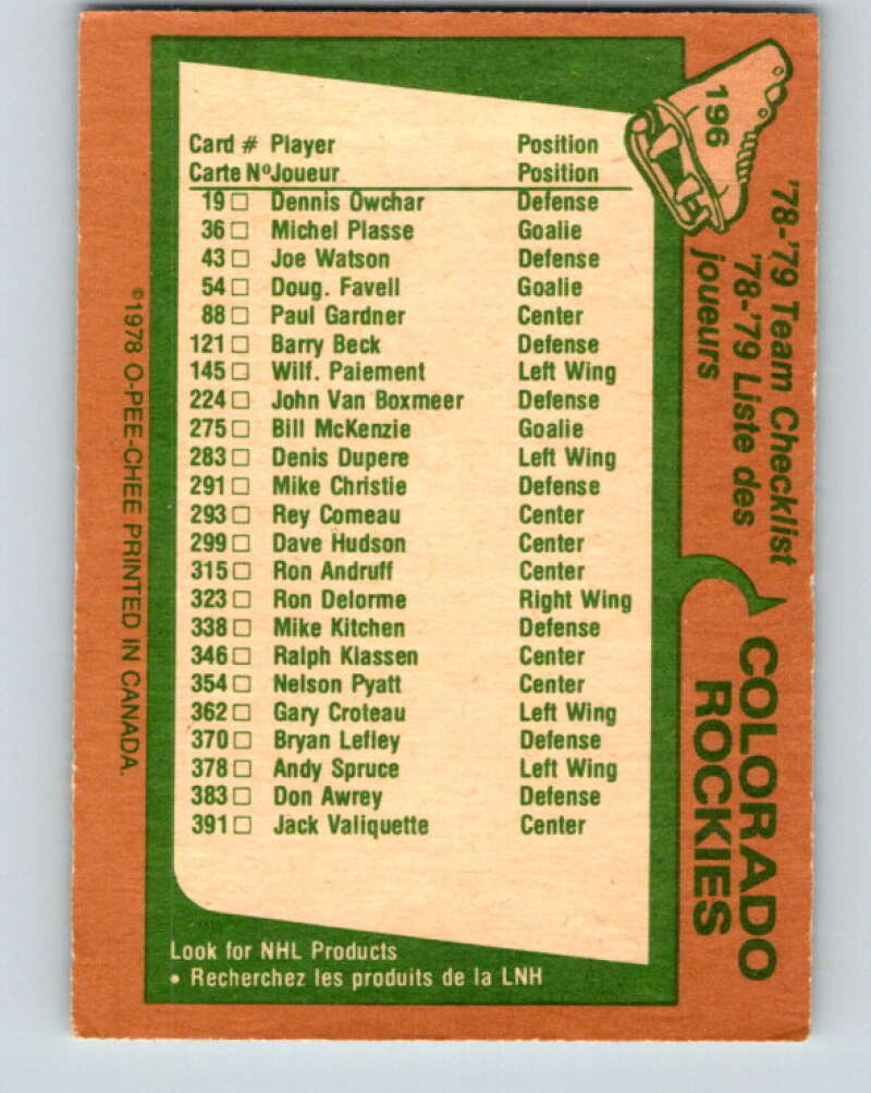 1978-79 O-Pee-Chee #196 Colorado Rockies TC   V23656