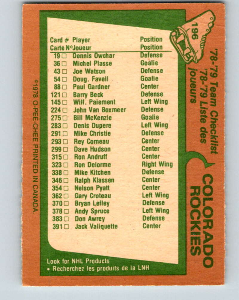 1978-79 O-Pee-Chee #196 Colorado Rockies TC   V23658