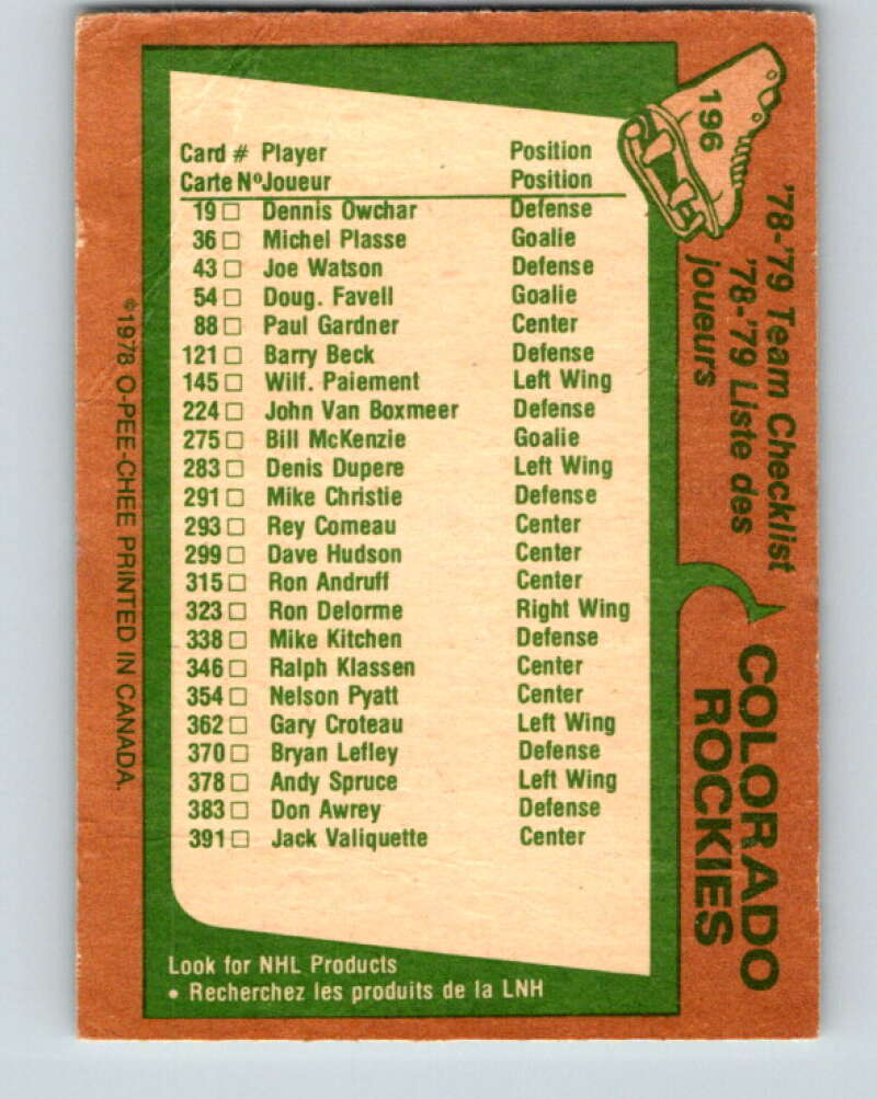 1978-79 O-Pee-Chee #196 Colorado Rockies TC   V23660