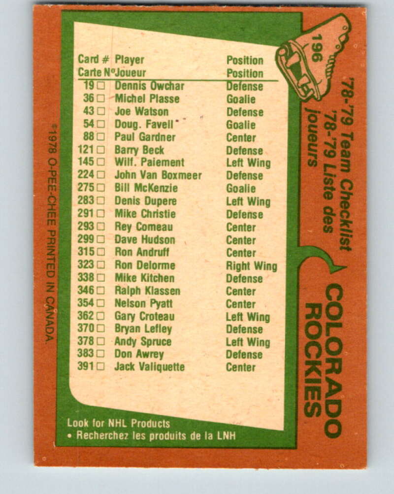1978-79 O-Pee-Chee #196 Colorado Rockies TC   V23662
