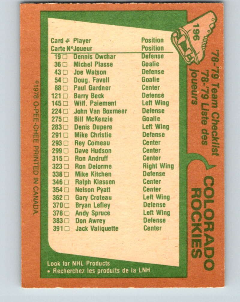 1978-79 O-Pee-Chee #196 Colorado Rockies TC   V23664