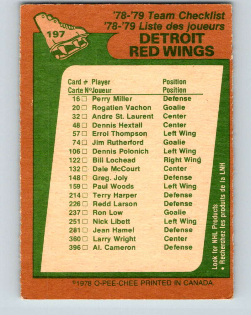 1978-79 O-Pee-Chee #197 Detroit Red Wings TC   V23667
