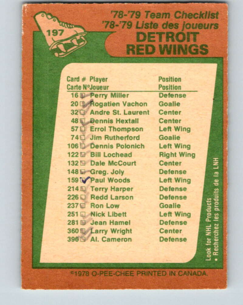 1978-79 O-Pee-Chee #197 Detroit Red Wings TC   V23668
