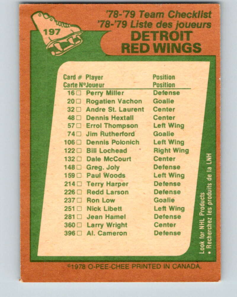 1978-79 O-Pee-Chee #197 Detroit Red Wings TC   V23669