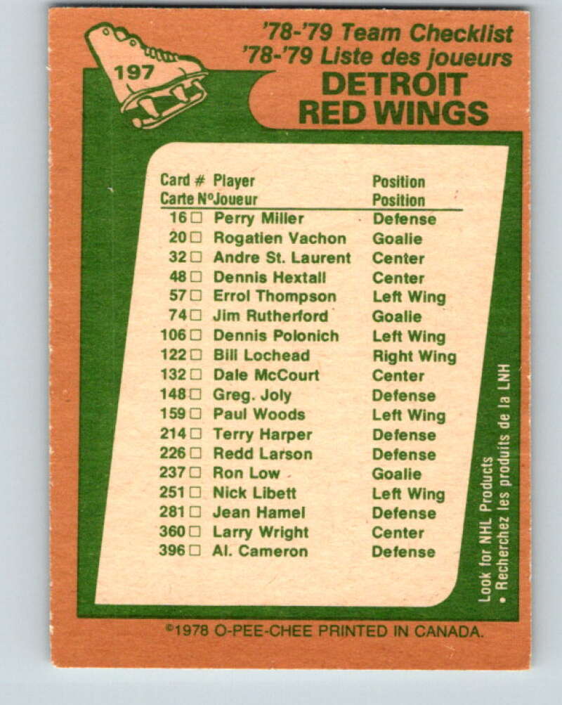 1978-79 O-Pee-Chee #197 Detroit Red Wings TC   V23670