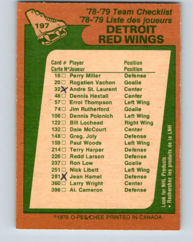 1978-79 O-Pee-Chee #197 Detroit Red Wings TC   V23671