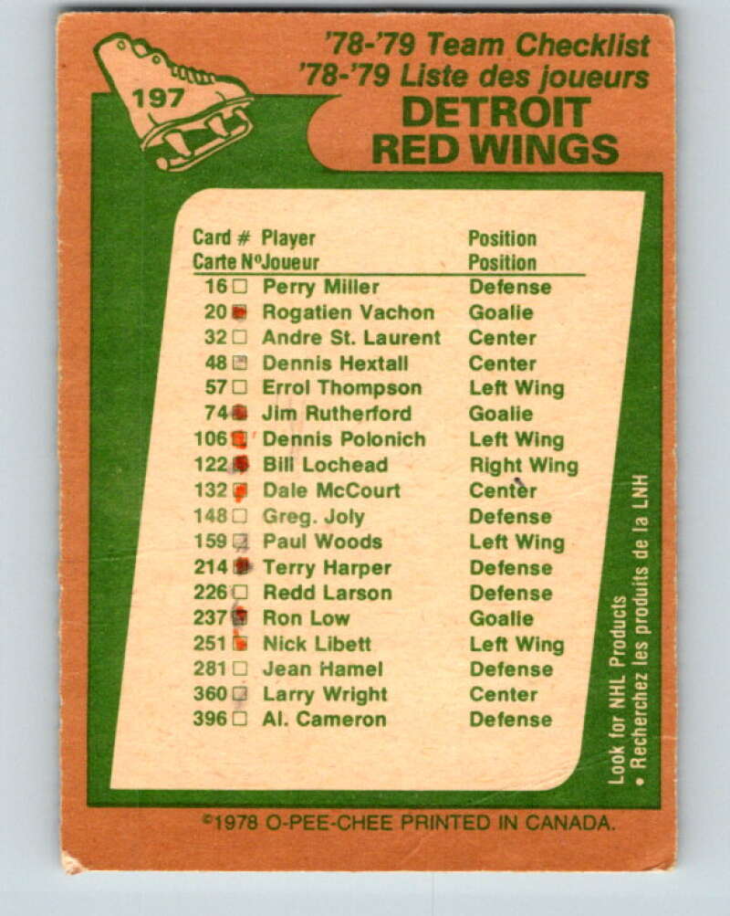 1978-79 O-Pee-Chee #197 Detroit Red Wings TC   V23672