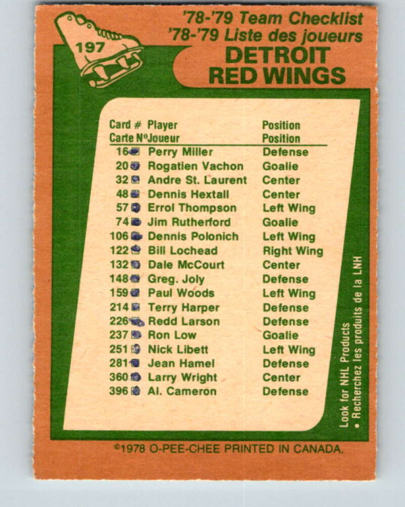 1978-79 O-Pee-Chee #197 Detroit Red Wings TC   V23675