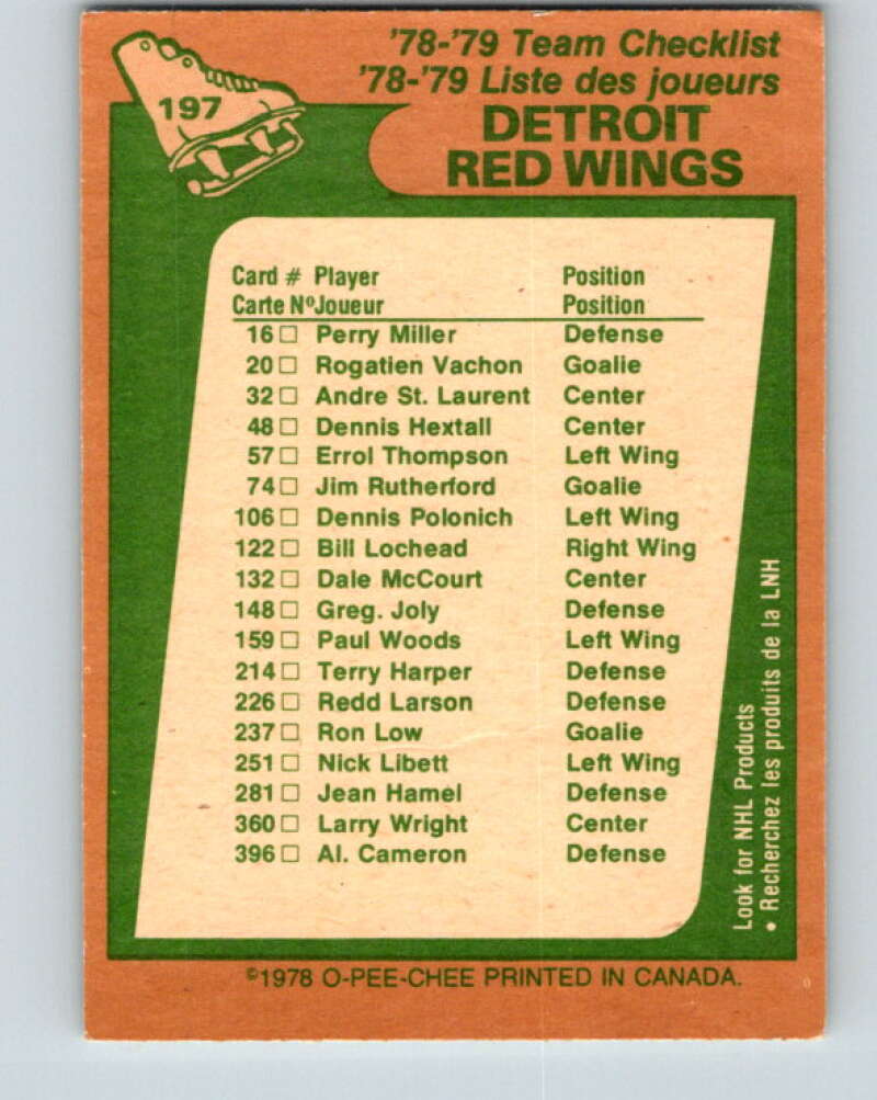 1978-79 O-Pee-Chee #197 Detroit Red Wings TC   V23676