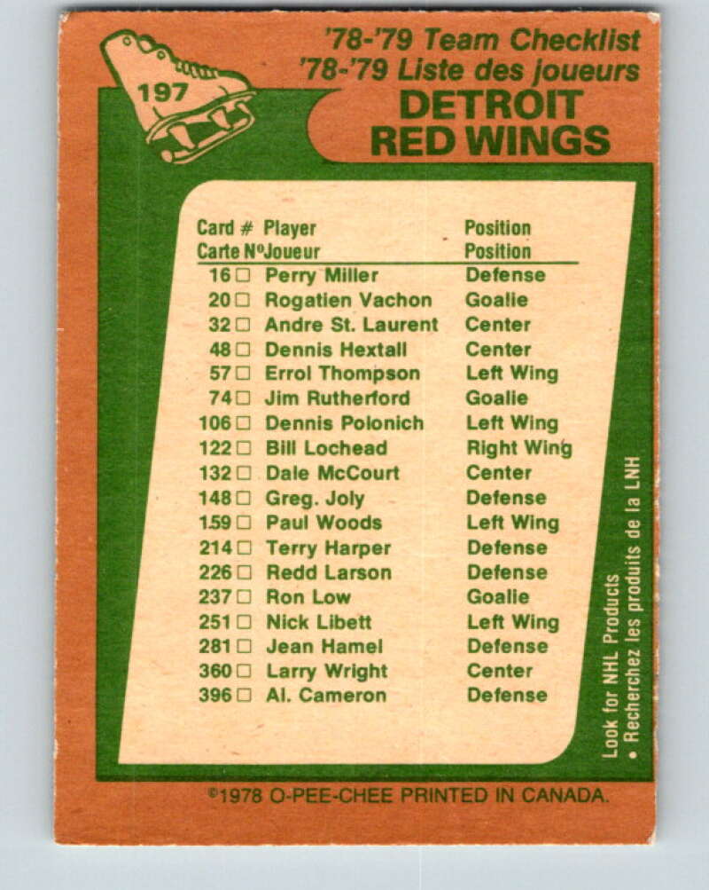 1978-79 O-Pee-Chee #197 Detroit Red Wings TC   V23677