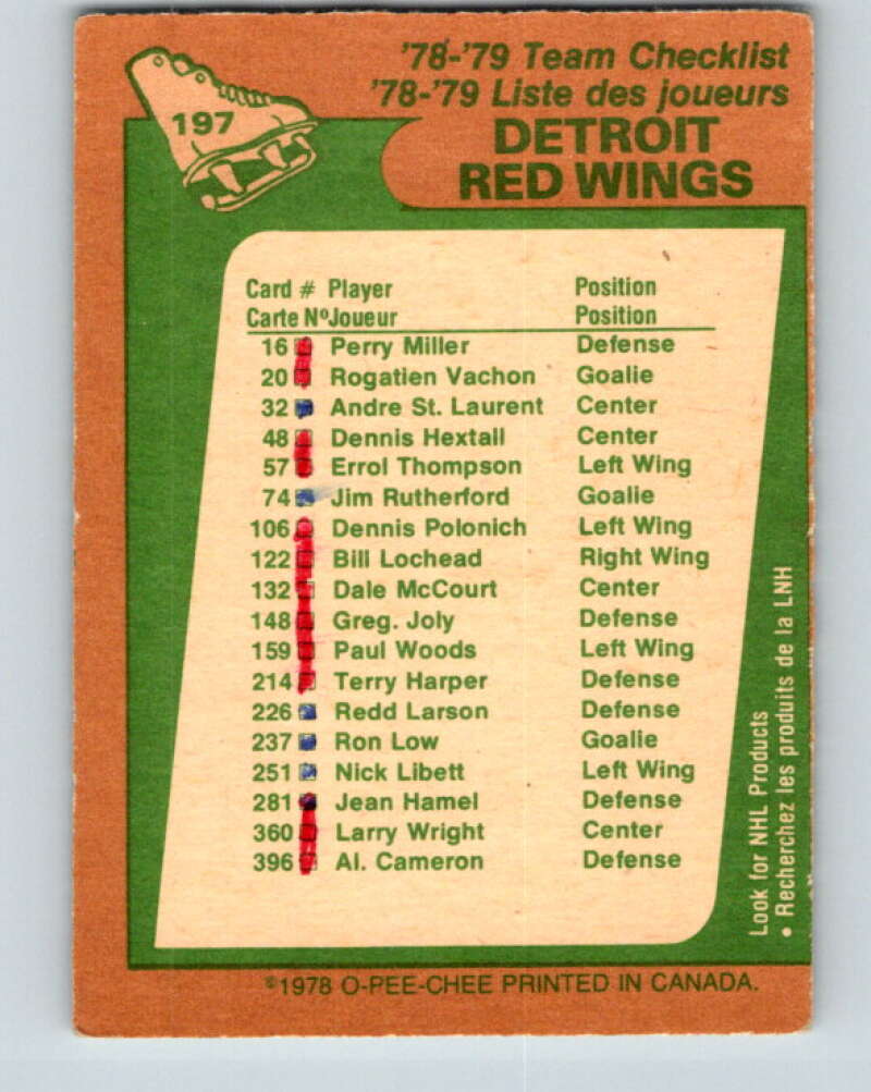 1978-79 O-Pee-Chee #197 Detroit Red Wings TC   V23683