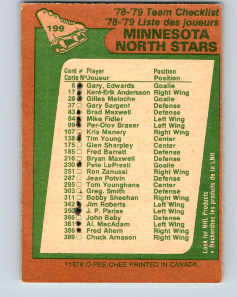 1978-79 O-Pee-Chee #199 Minnesota North Stars TC   V23700