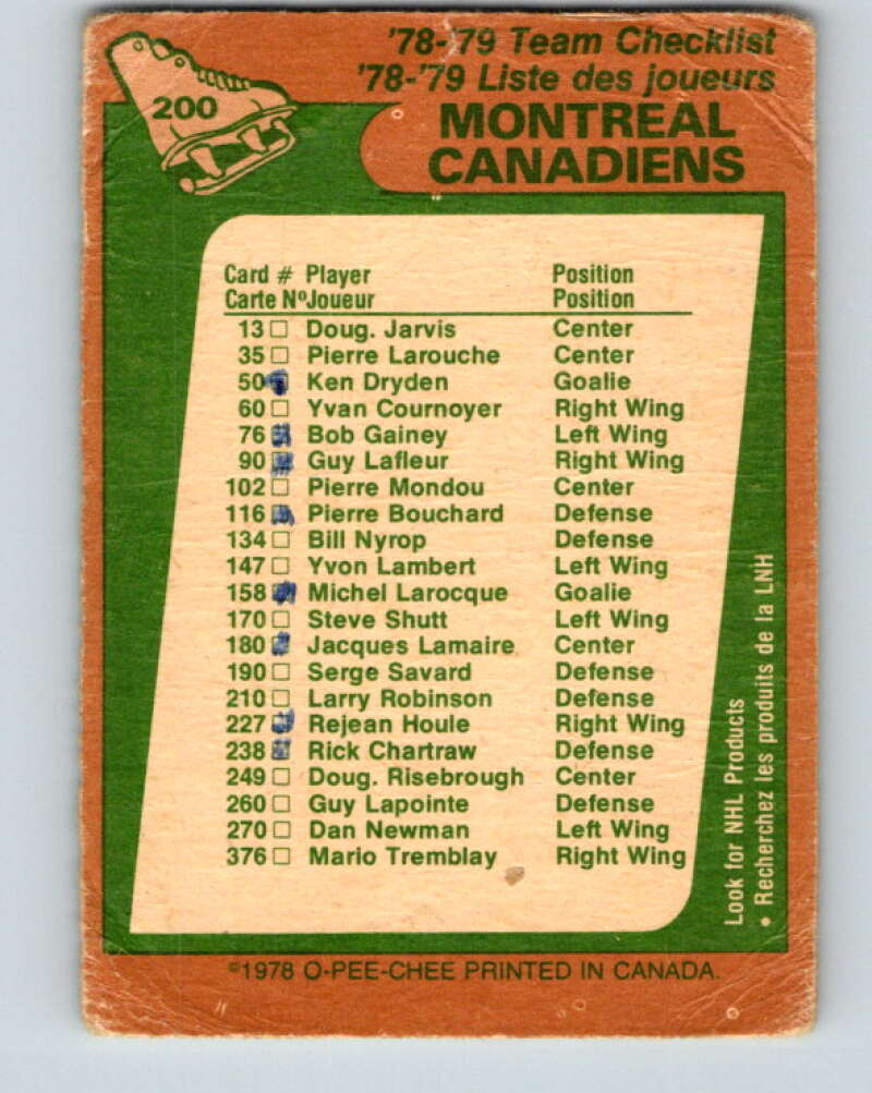 1978-79 O-Pee-Chee #200 Montreal Canadiens TC   V23712