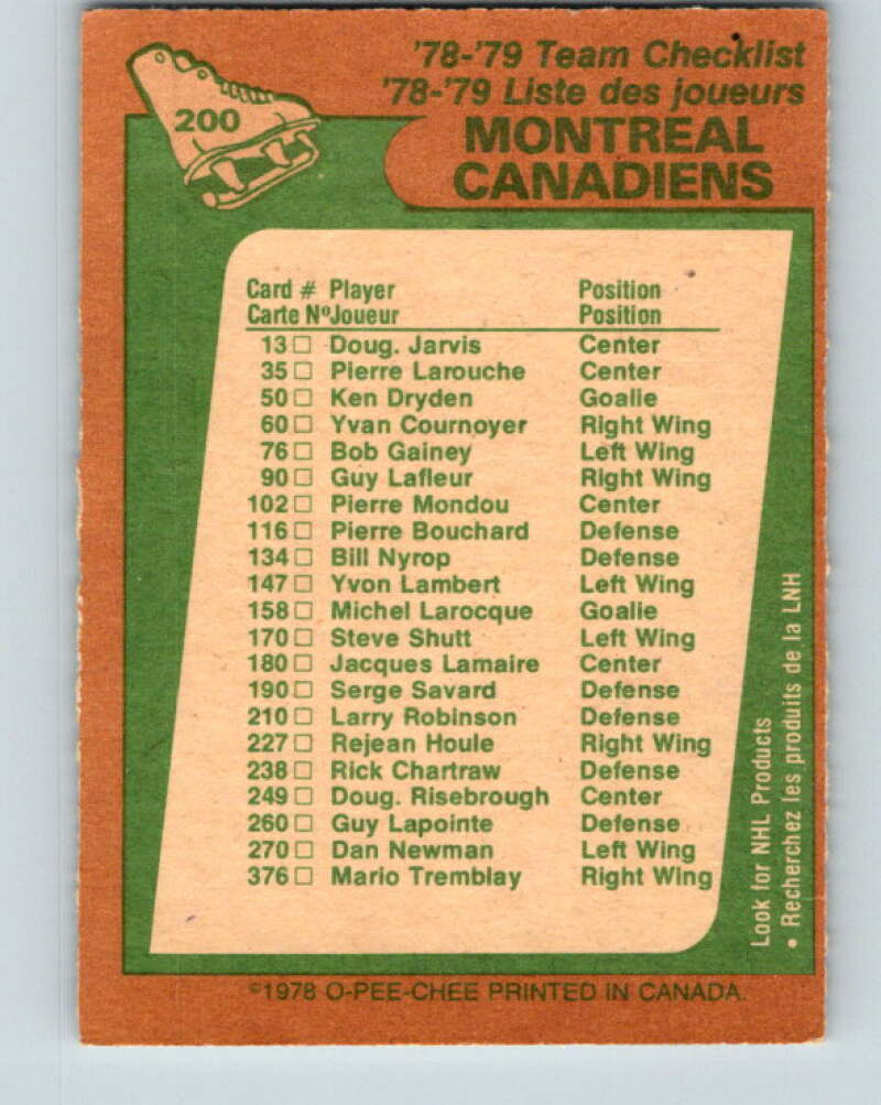1978-79 O-Pee-Chee #200 Montreal Canadiens TC   V23718