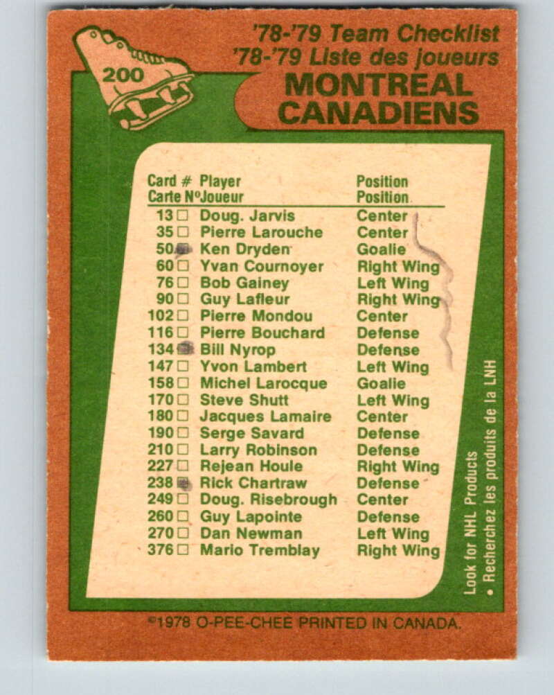 1978-79 O-Pee-Chee #200 Montreal Canadiens TC   V23720