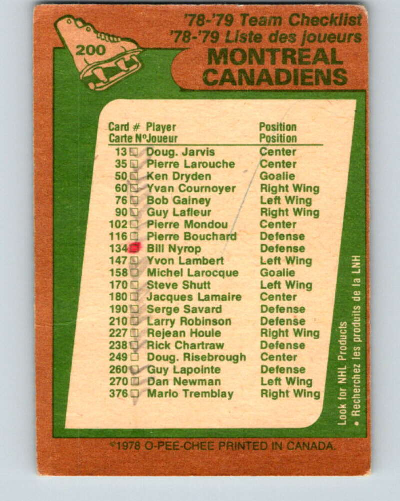 1978-79 O-Pee-Chee #200 Montreal Canadiens TC   V23725