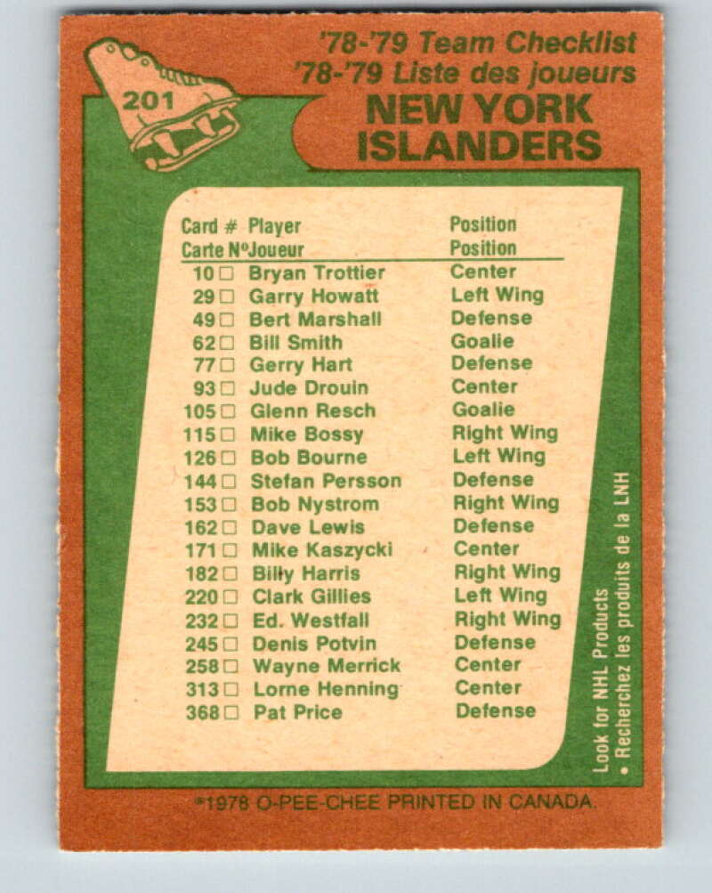 1978-79 O-Pee-Chee #201 New York Islanders TC  V23728