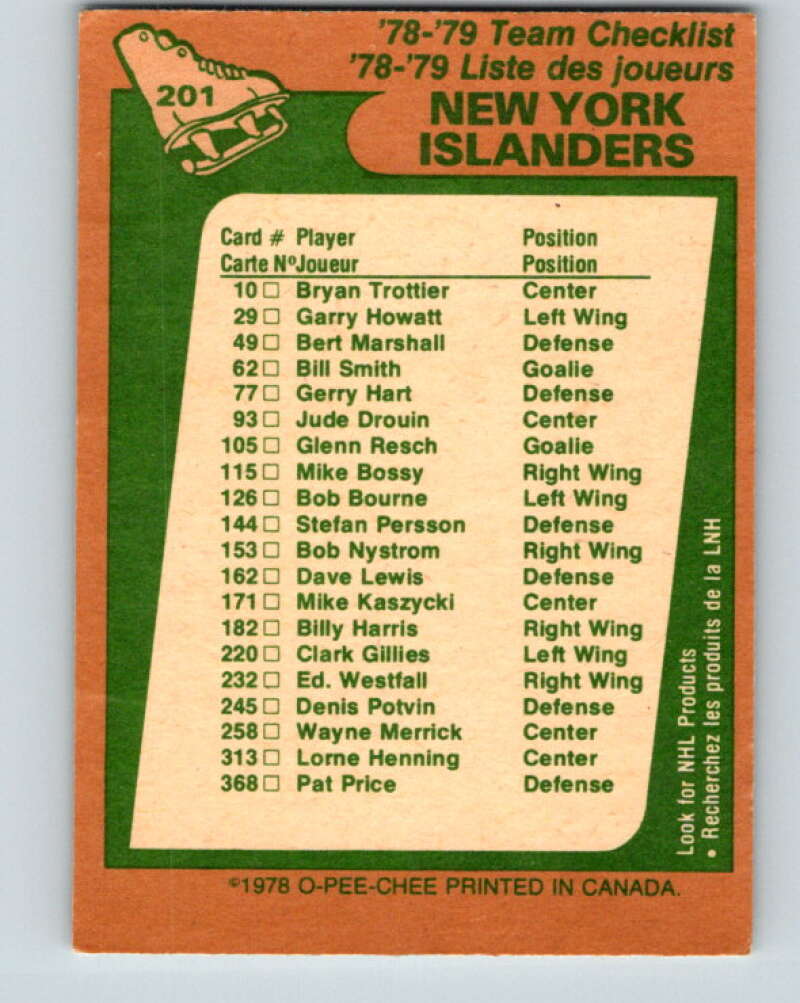 1978-79 O-Pee-Chee #201 New York Islanders TC  V23731