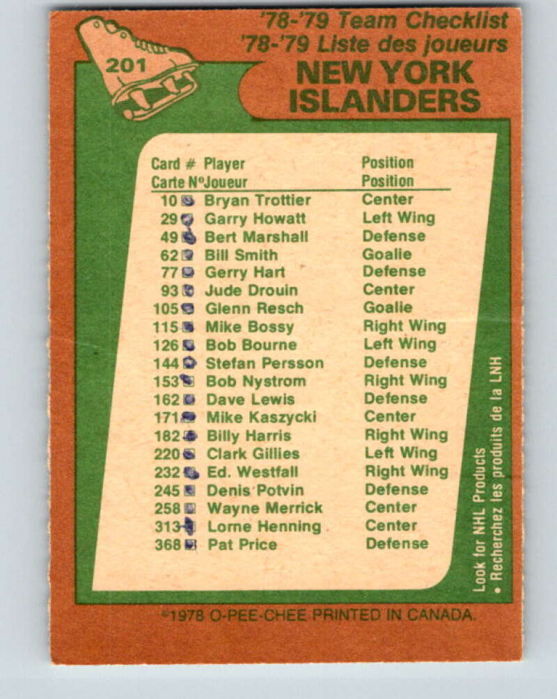 1978-79 O-Pee-Chee #201 New York Islanders TC  V23734
