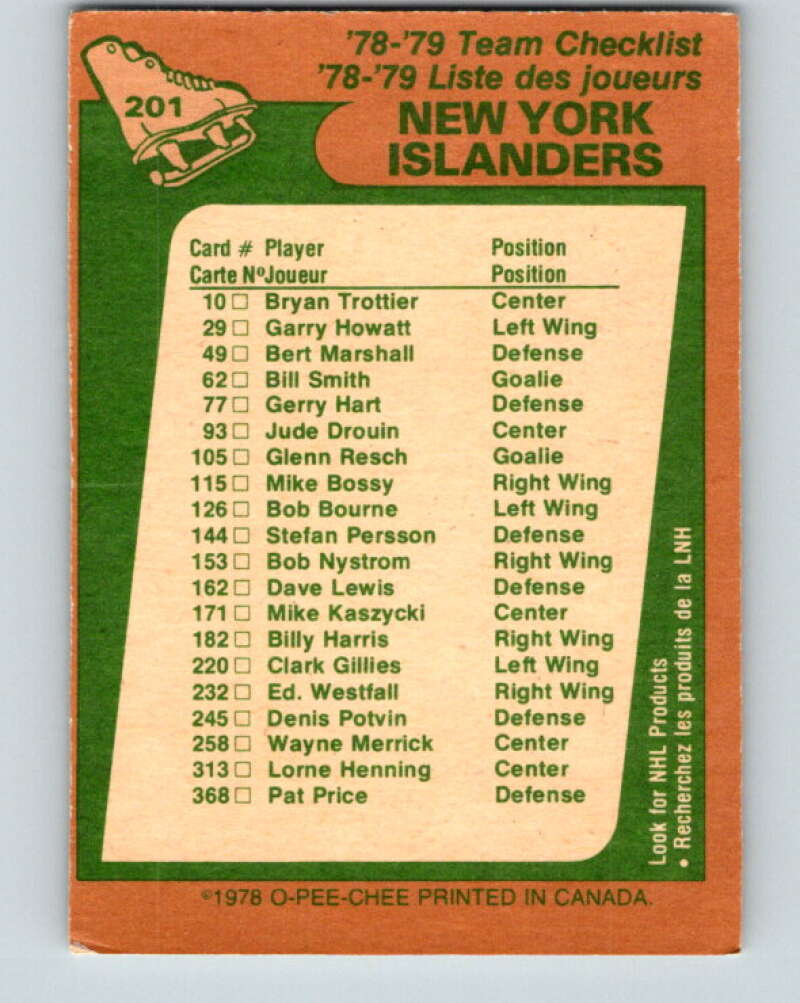 1978-79 O-Pee-Chee #201 New York Islanders TC  V23735