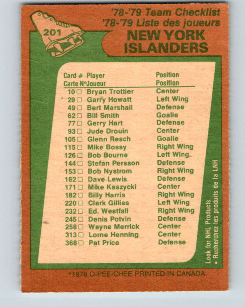 1978-79 O-Pee-Chee #201 New York Islanders TC  V23736