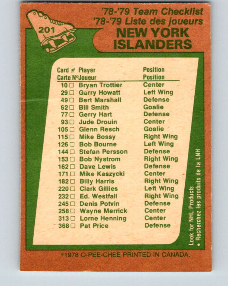1978-79 O-Pee-Chee #201 New York Islanders TC  V23737