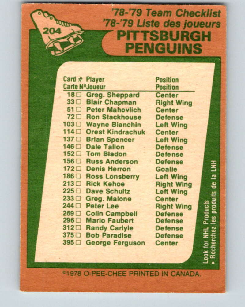 1978-79 O-Pee-Chee #204 Pittsburgh Penguins TC   V23765