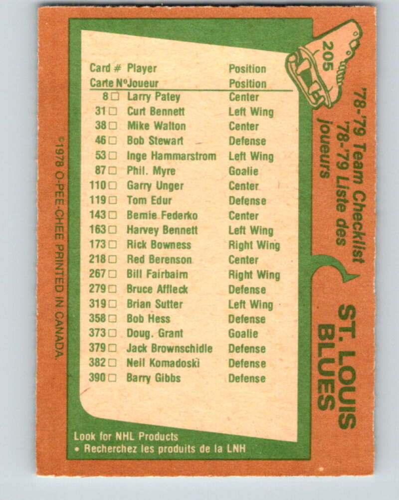 1978-79 O-Pee-Chee #205 St. Louis Blues TC   V23773