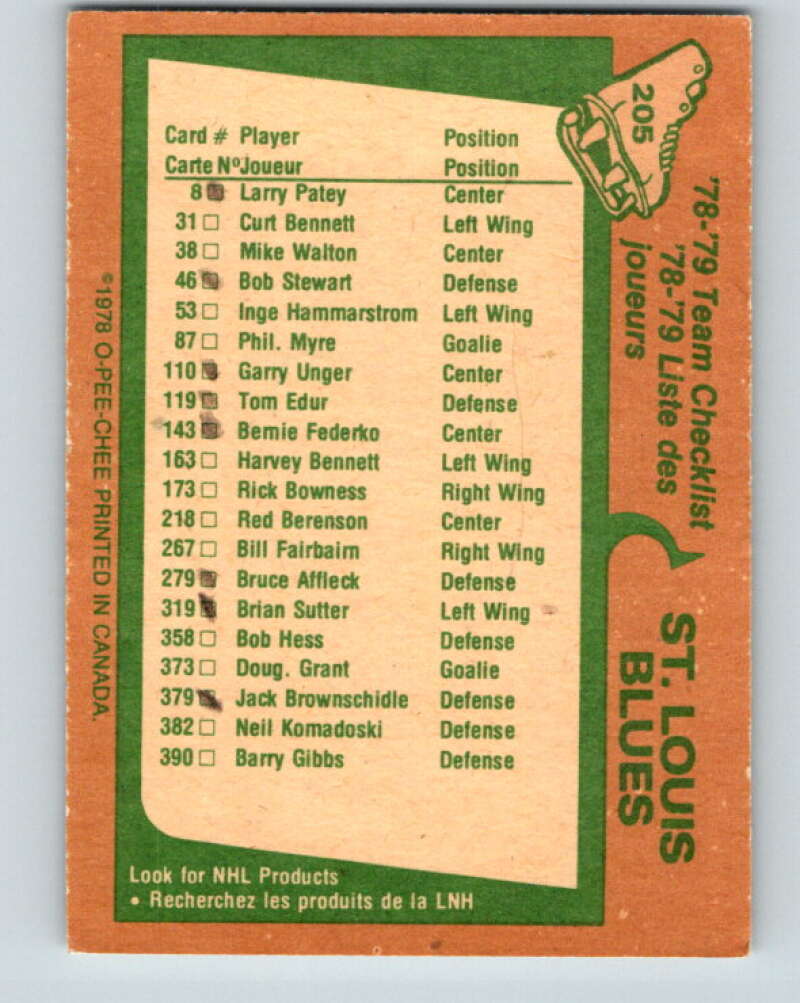 1978-79 O-Pee-Chee #205 St. Louis Blues TC   V23774