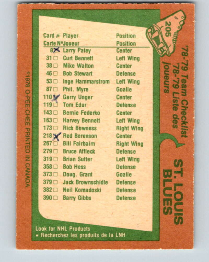 1978-79 O-Pee-Chee #205 St. Louis Blues TC   V23775
