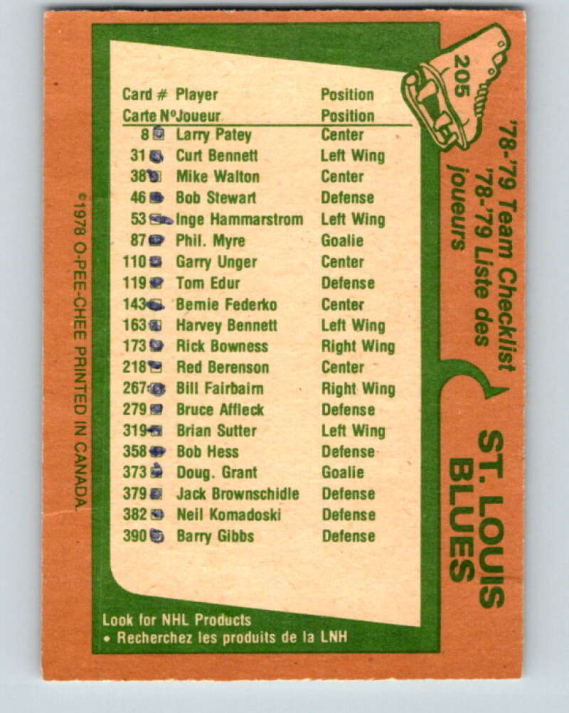 1978-79 O-Pee-Chee #205 St. Louis Blues TC   V23780