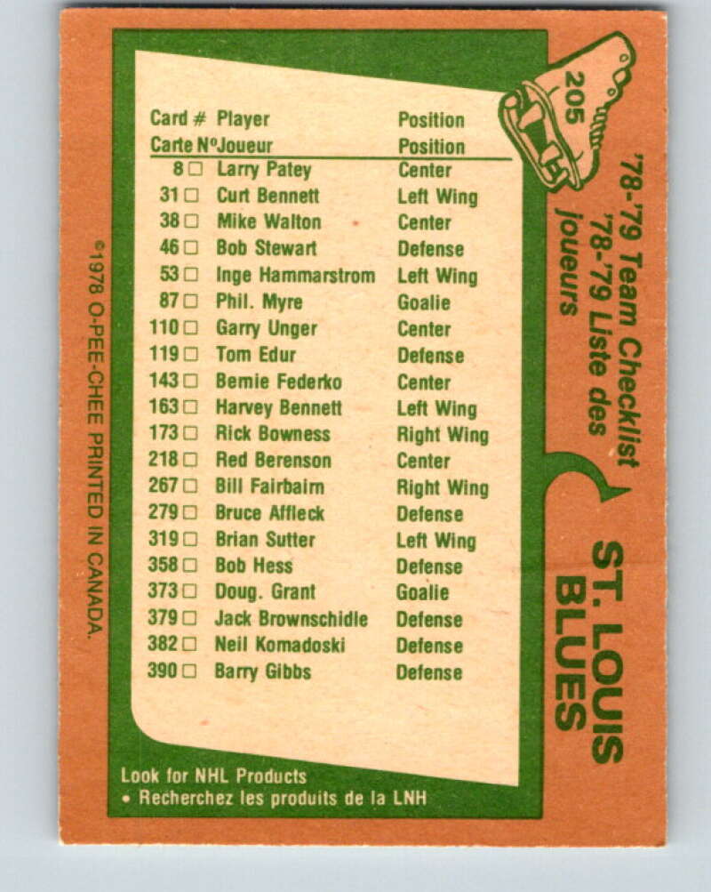 1978-79 O-Pee-Chee #205 St. Louis Blues TC   V23781