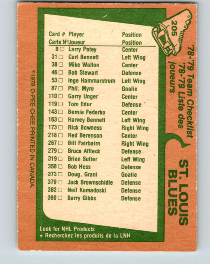 1978-79 O-Pee-Chee #205 St. Louis Blues TC   V23782