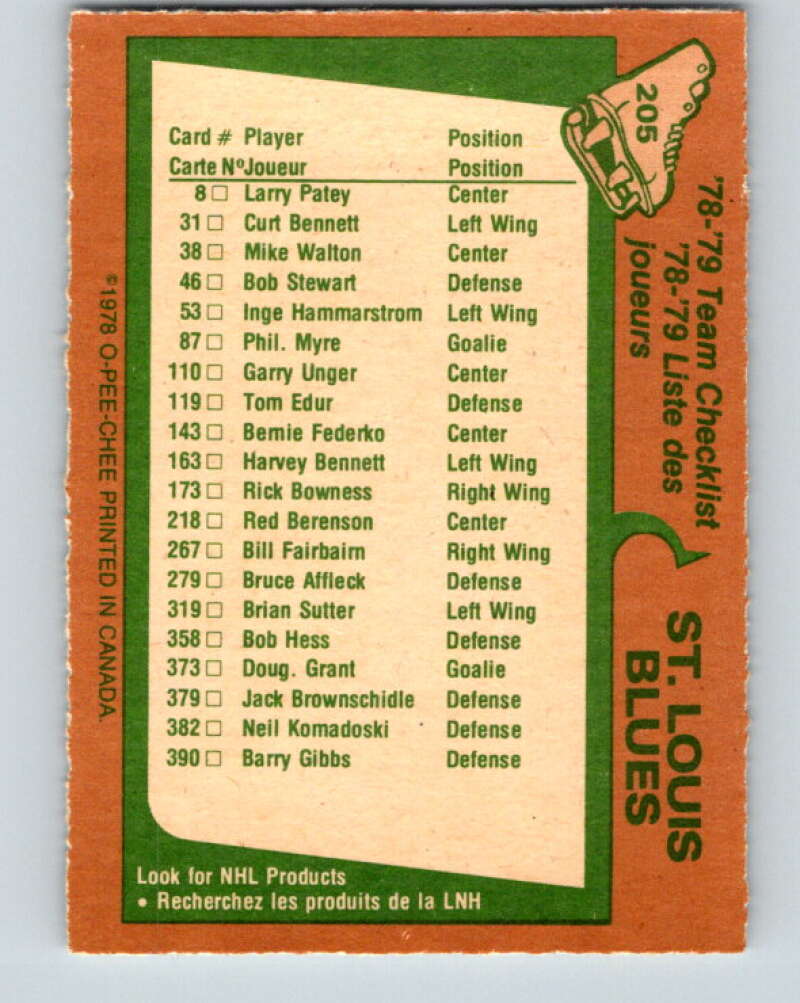 1978-79 O-Pee-Chee #205 St. Louis Blues TC   V23784