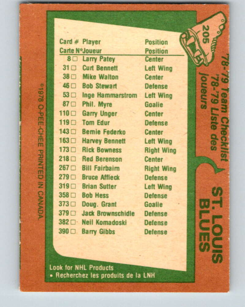 1978-79 O-Pee-Chee #205 St. Louis Blues TC   V23788