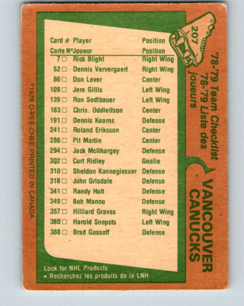1978-79 O-Pee-Chee #207 Vancouver Canucks TC   V23810