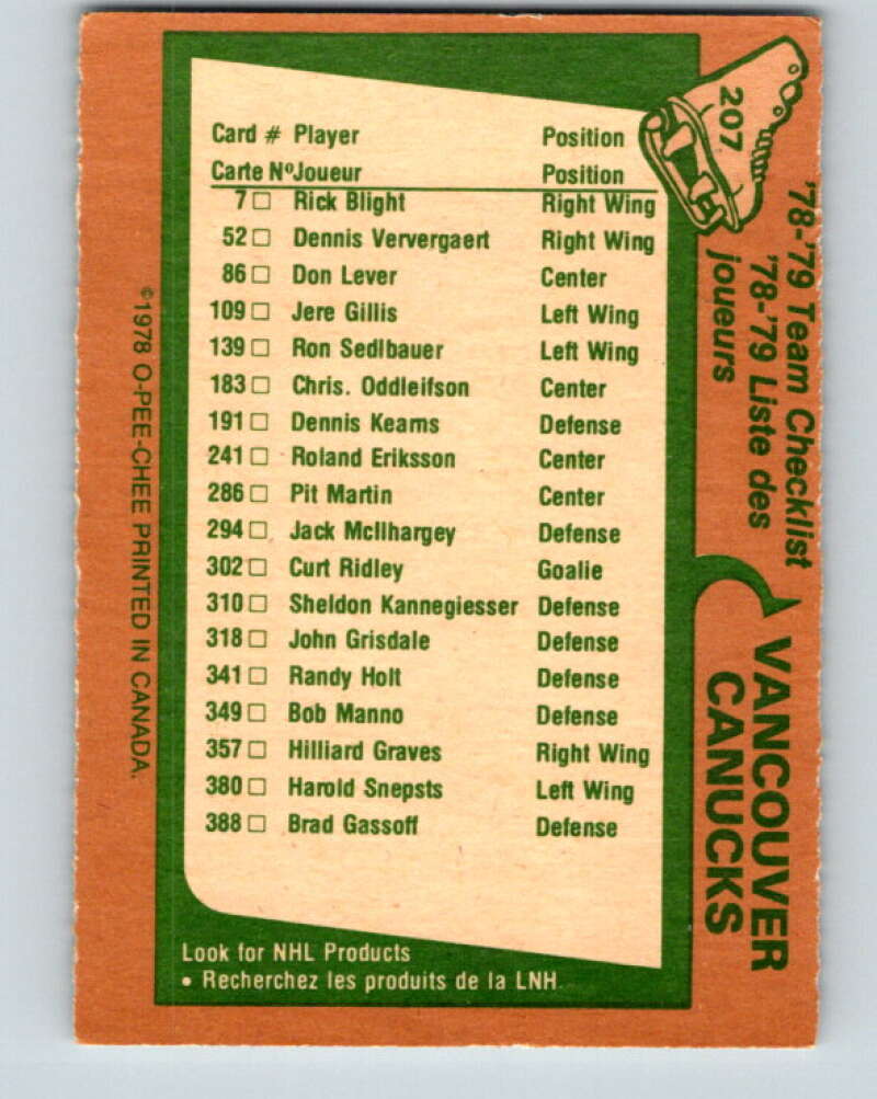 1978-79 O-Pee-Chee #207 Vancouver Canucks TC   V23811