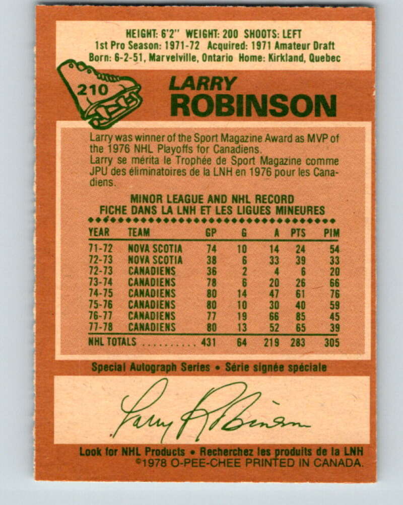 1978-79 O-Pee-Chee #210 Larry Robinson  Montreal Canadiens  V23850