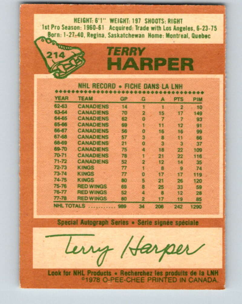 1978-79 O-Pee-Chee #214 Terry Harper  Detroit Red Wings  V23886