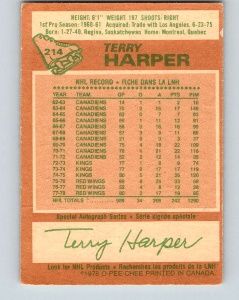 1978-79 O-Pee-Chee #214 Terry Harper  Detroit Red Wings  V23887