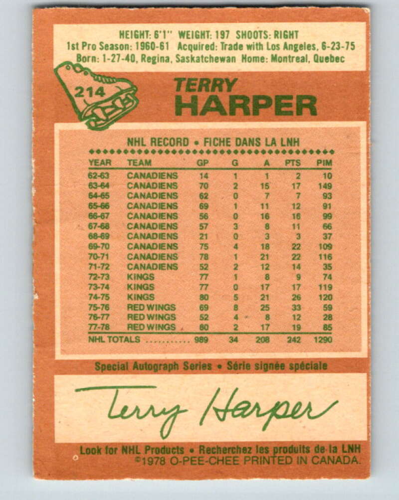 1978-79 O-Pee-Chee #214 Terry Harper  Detroit Red Wings  V23889