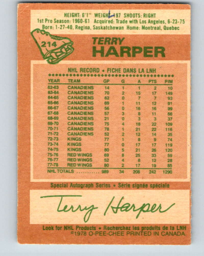 1978-79 O-Pee-Chee #214 Terry Harper  Detroit Red Wings  V23890