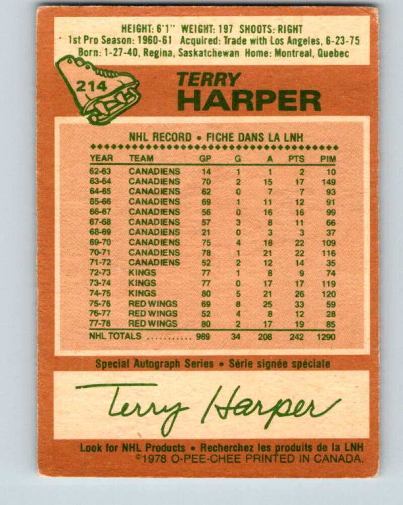 1978-79 O-Pee-Chee #214 Terry Harper  Detroit Red Wings  V23891