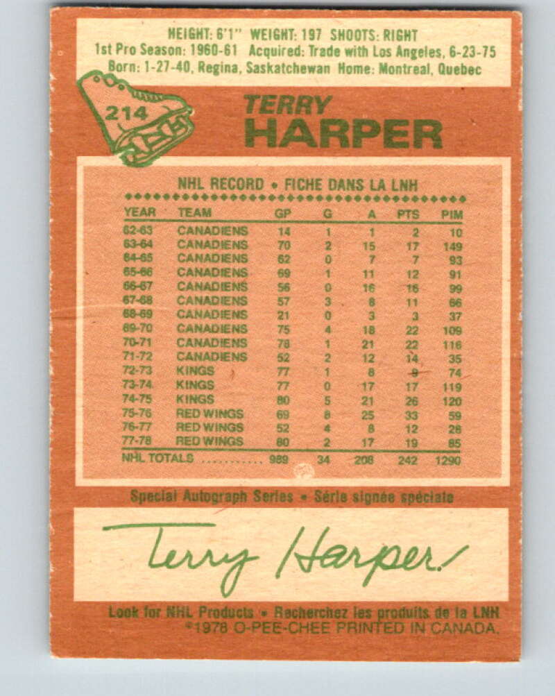 1978-79 O-Pee-Chee #214 Terry Harper  Detroit Red Wings  V23893