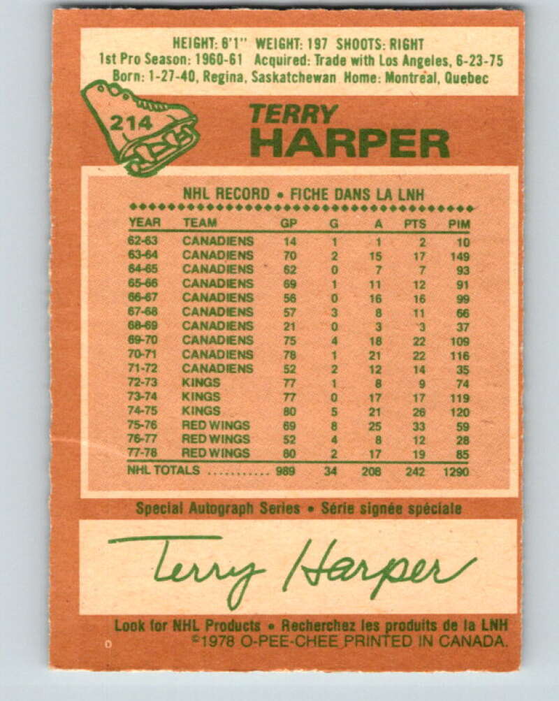 1978-79 O-Pee-Chee #214 Terry Harper  Detroit Red Wings  V23894