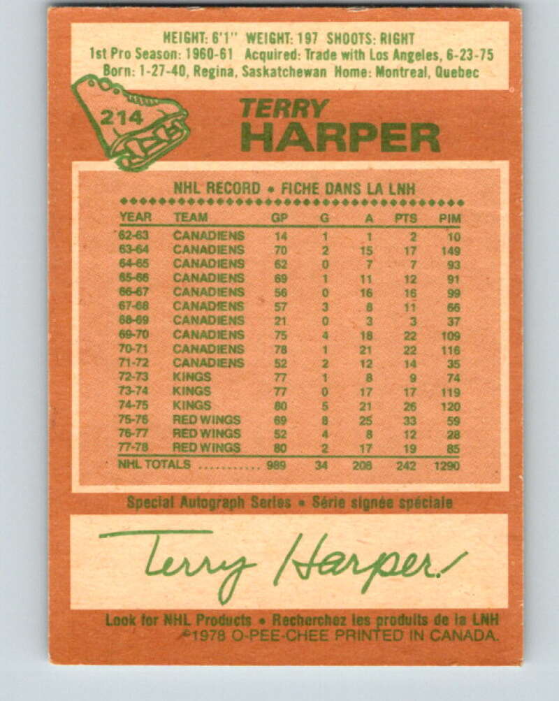 1978-79 O-Pee-Chee #214 Terry Harper  Detroit Red Wings  V23895