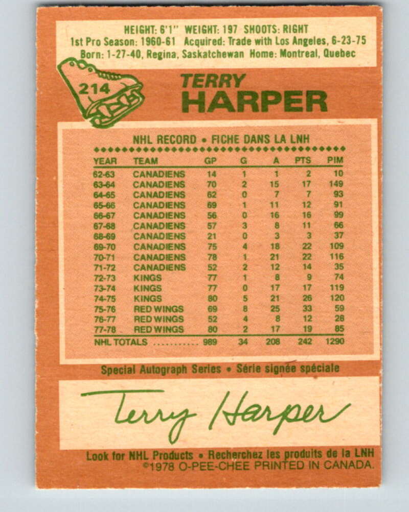 1978-79 O-Pee-Chee #214 Terry Harper  Detroit Red Wings  V23901