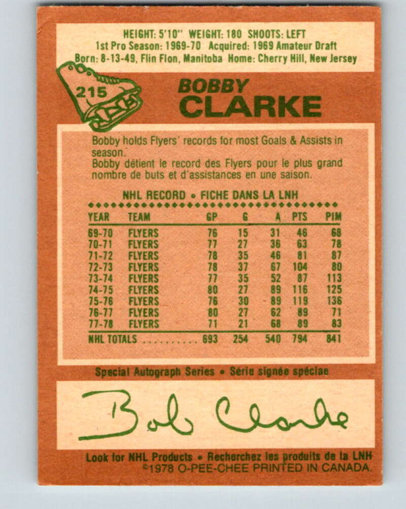 1978-79 O-Pee-Chee #215 Bobby Clarke  Philadelphia Flyers  V23903