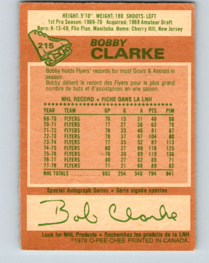 1978-79 O-Pee-Chee #215 Bobby Clarke  Philadelphia Flyers  V23904
